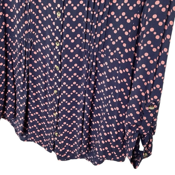 Maeve Top Women Sz M Blue Pink Button Down Polka Dot Long Sleeve EUC - Picture 4 of 6